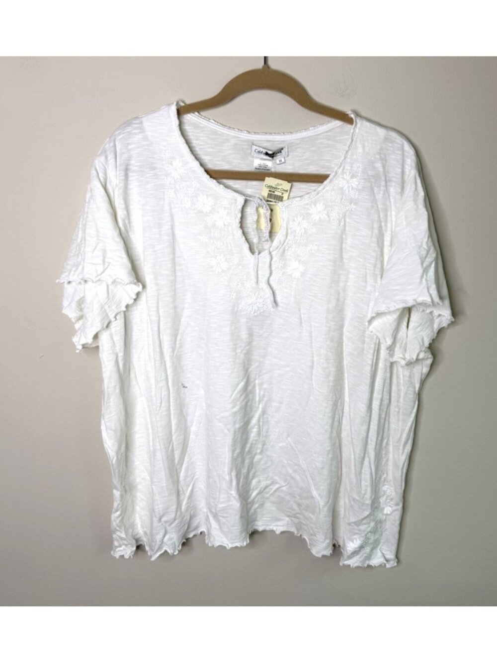 Deadstock Vintage Y2K Shirt Top Cotton Floral Embroidered Peasant